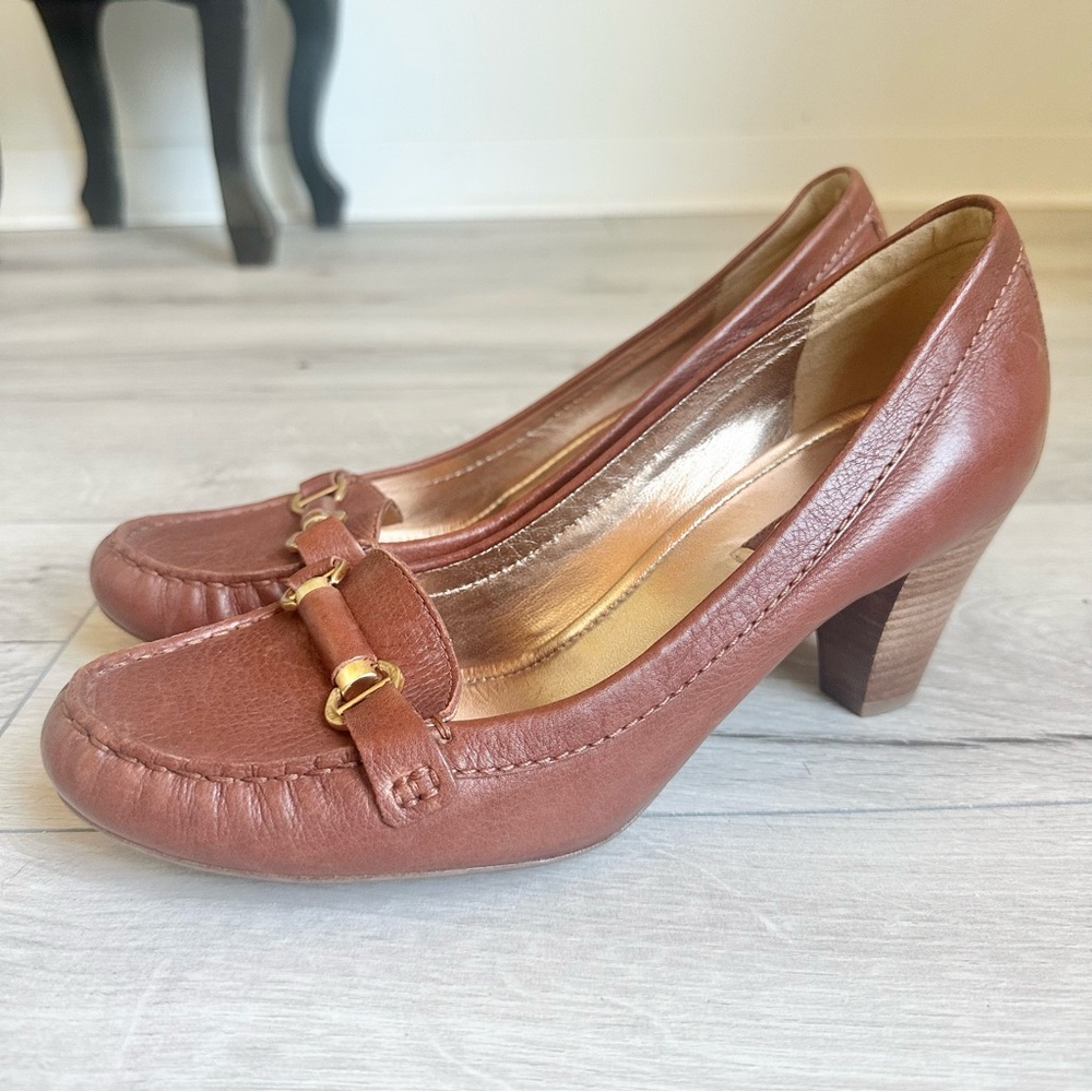 New Leather Horsebit Ecco Cone Heels (never worn)